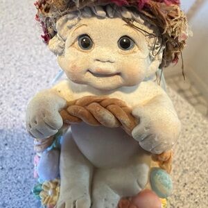 Dreamsicles Easter Basket Cherub Figurine with Woven Basket Accent - Cream & Tan